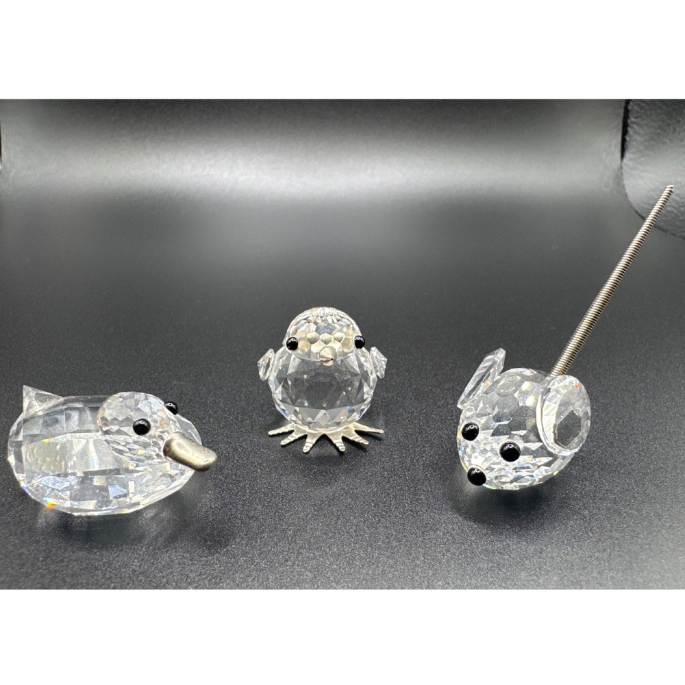 VTG Swarovski Silver Crystal Animal Figurines Set Duck Chick Mouse Clear